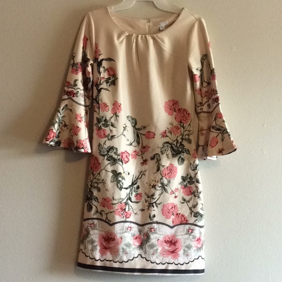 New York & Company Dresses & Skirts - NY&Co Sheath Floral Bell Sleeves Shift Midi Dress